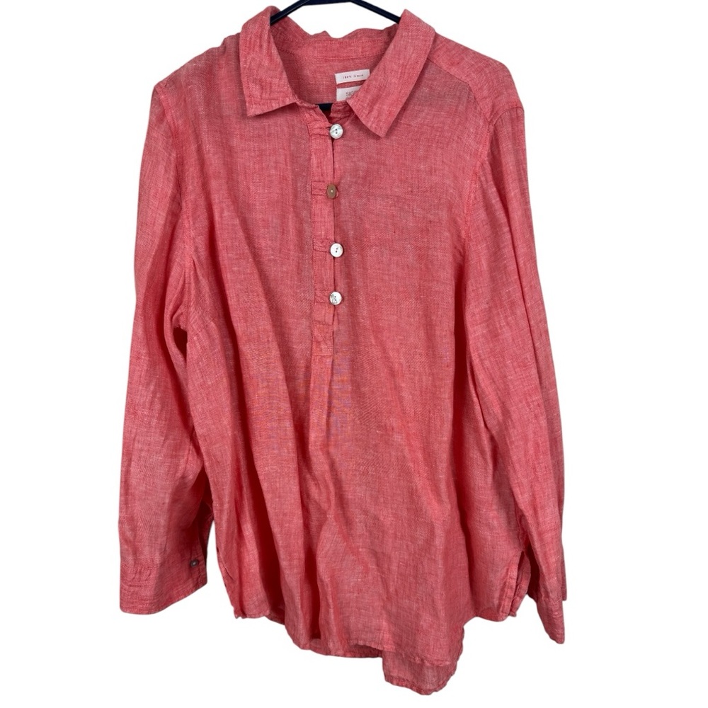 Sigrid Olsen red Linen Popover Tunic Top - size 1X